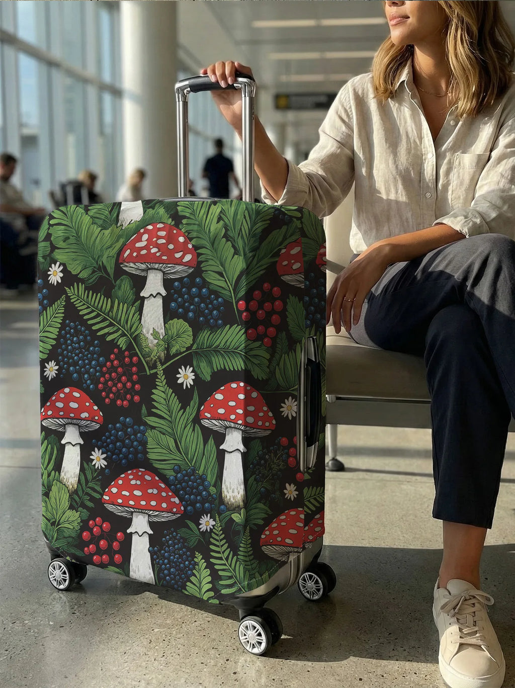 Mushroom print luggage protection cover, suitable for 18-32 inch luggage covers, luggage handle gloves, travel accessories