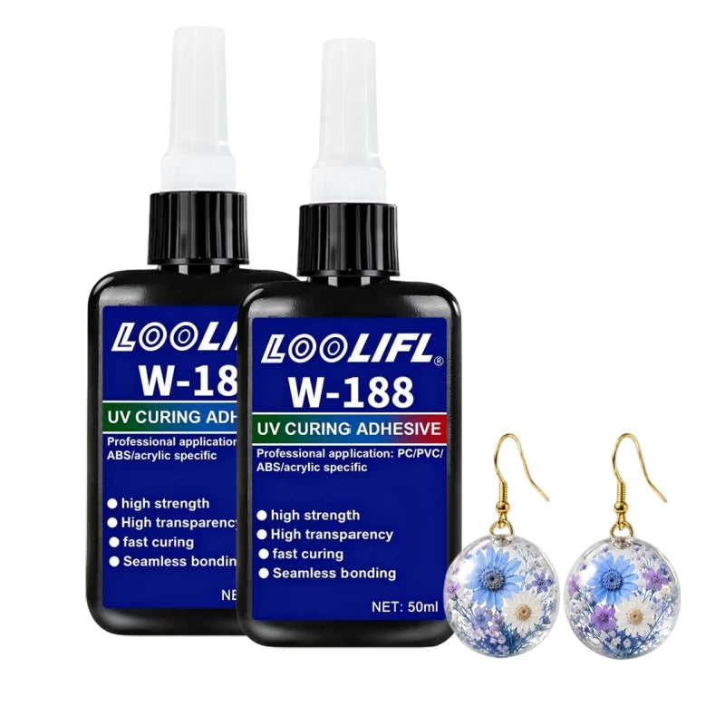 LOOLIFL W-188 50ml UV Curing Adhesive High Strength Clear UV Resin Glue Fast Cure Seamless Bond for ABS PC PVC Acrylic DIY Jewelry Craft Repair