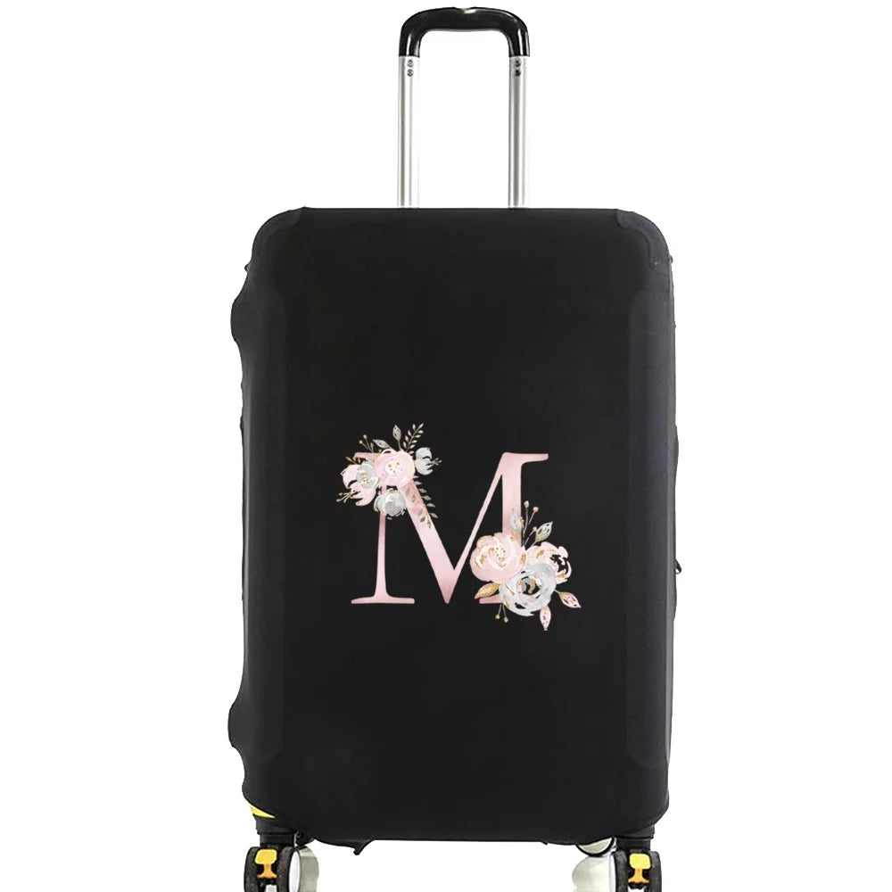 Luggage Case Suitcase Protective Cover Pink Flower Letter Name Pattern Travel Elastic Luggage Dust Cover Apply 18-28 Suitcase