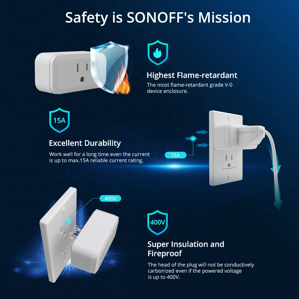 SONOFF iPlug S40/ S40 Lite US WiFi Smart Plug 15A with Energy Monitor 120V Wireless Socket Two Way Control Support R5 Remoter