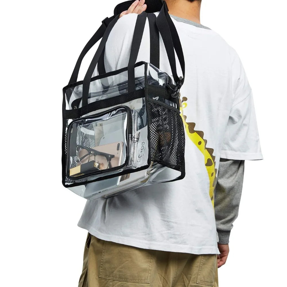 Clear Tote Bag Heavy Duty Plastic Transparent Crossbody With Zipper Pockets Pass Stadium Security Fast For Women Work Concerts