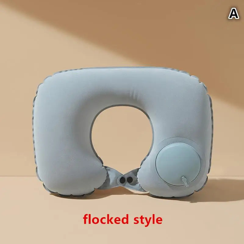 Flocking Inflatable Portable Neck Pillow That Can Be Stored And Self Filled Suitable For Outdoor Travel Business Trips Camping
