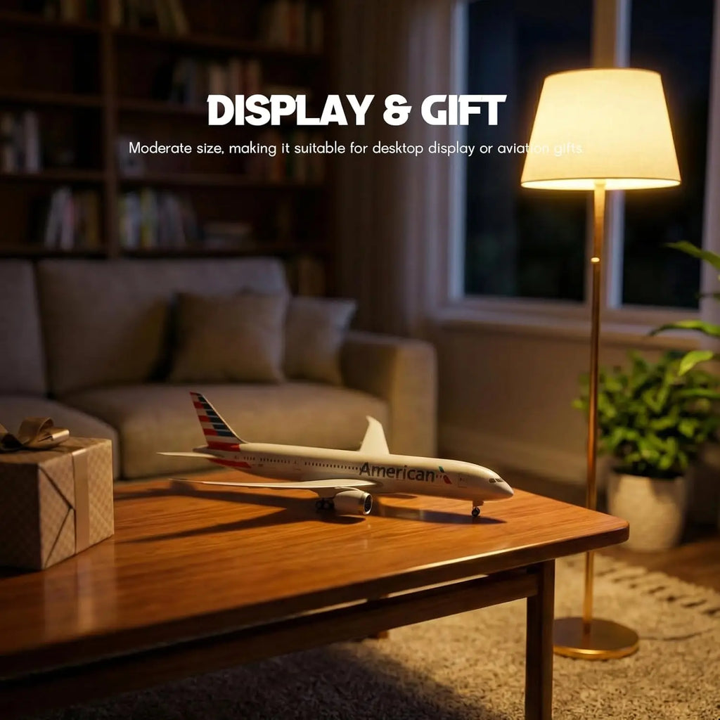 30cm American B787 diecast resin Airplane Model Toy Kit with Stand Wheel for Birthday Holiday Aviation Gift or Collectible