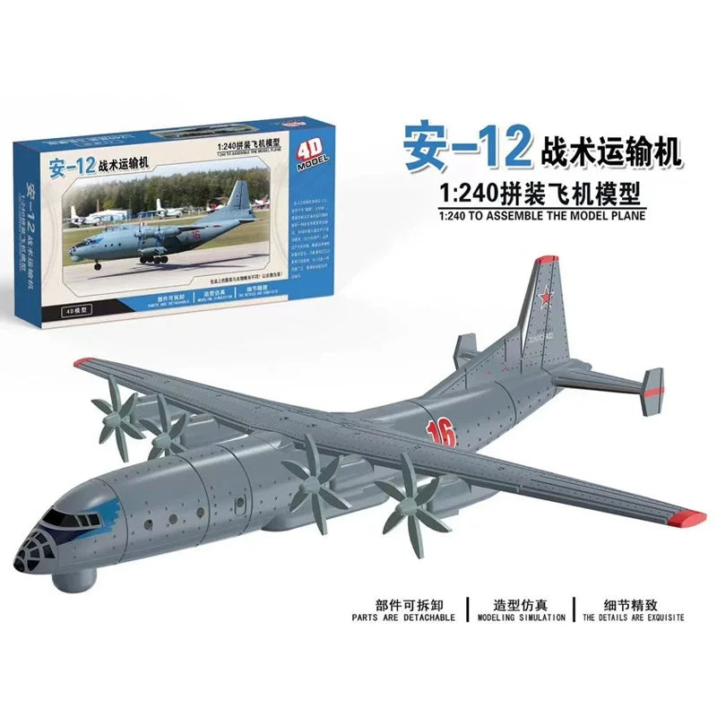 4D Assembled Aircraft Model Airborne Warning Aircraft 1/240 Scale Y-8 Transport Aircraft Plastic Military Toy Airplane Model