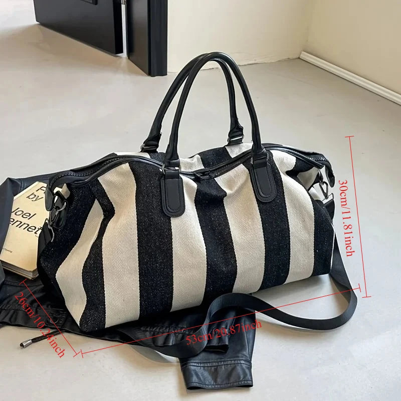 1pcs Niche Striped Canvas Bag Fashion Design Daily Portable Women Handbag