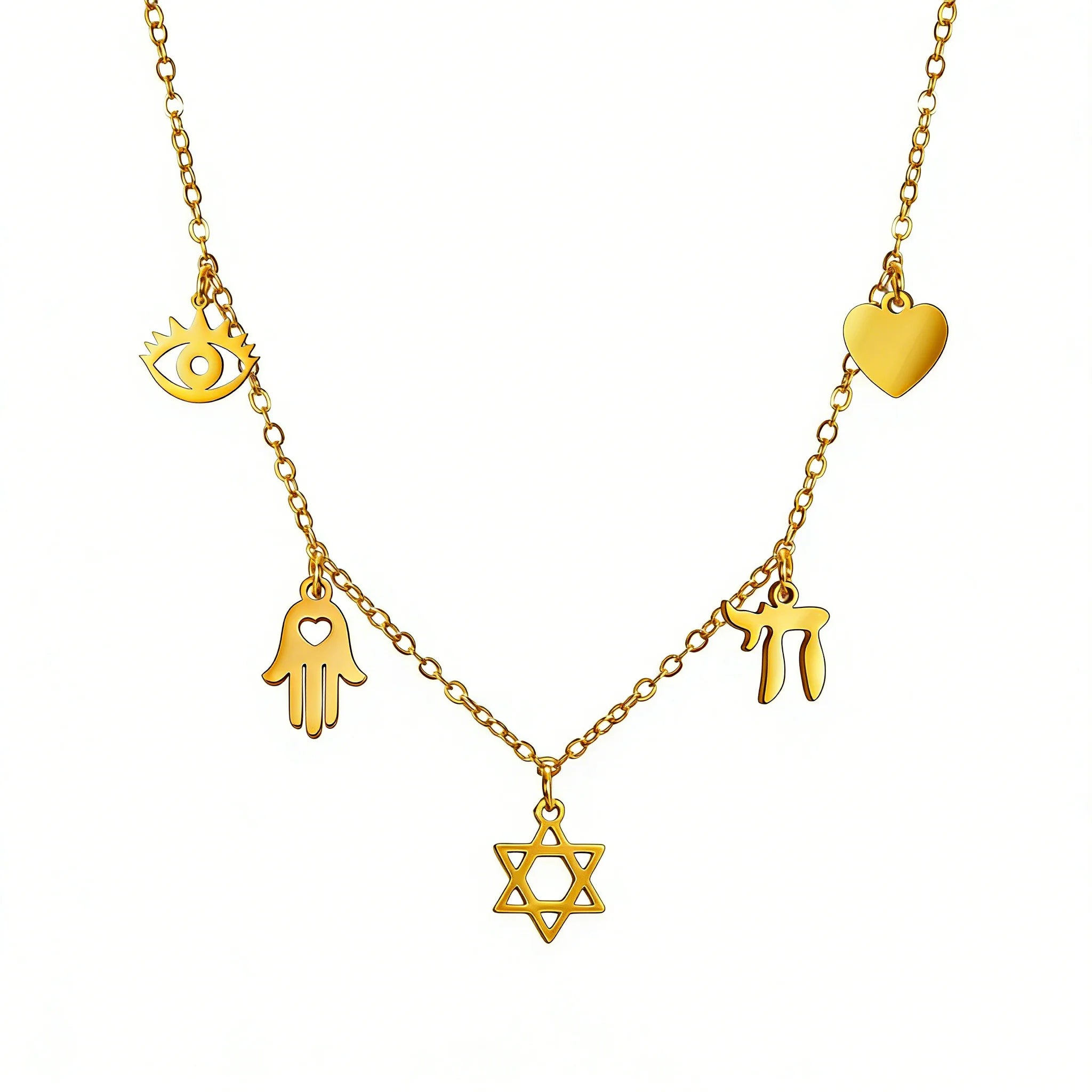 Star of David with Eye of Horrus Jewish Star Palm Pendant Necklaces for Men Women Amulet Jewelry Jewish Christian Jewelry Gifts