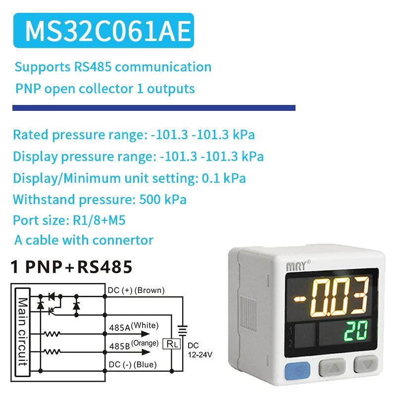 MS32 Digital Pressure Switch RS485 High Precision Pressure Gauge PLC Control RS485 Modbus Communication Pressure Transmitter