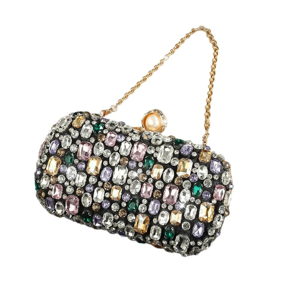 Colored sparkling gemstone creative diamond-encrusted bag banquet bridal cheongsam bag diagonal span celebrity fashion bag