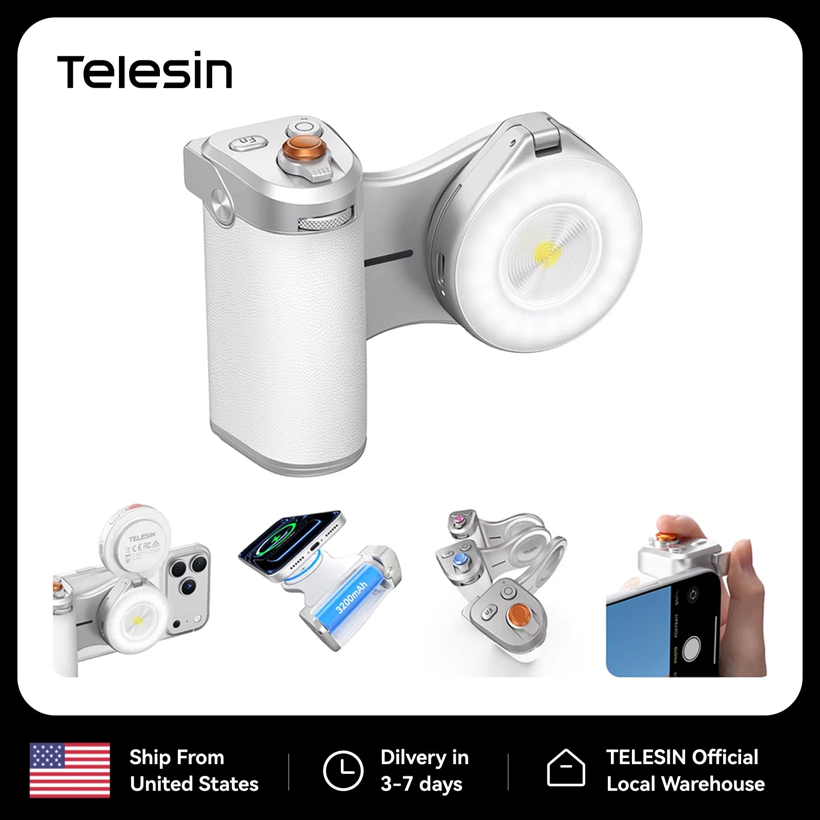 TELESIN Magnetic Phone Camera Shoot Hand Grip 3200Mha Powerbank Wireless Charging Phone Holder Shooting Aid for Iphone Andriod