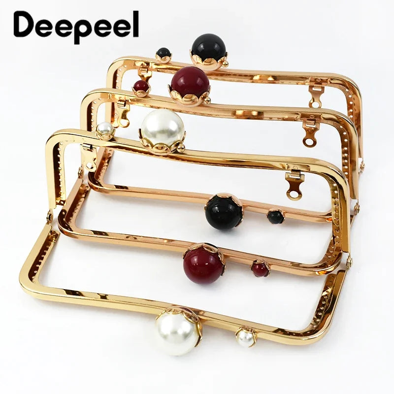 1/2/3Pcs 20cm Metal Bag Handle Retro Pearl Kiss Clasp Lock Buckle Purse Frame DIY Sewing Handbag Brackets Hardware Accessories