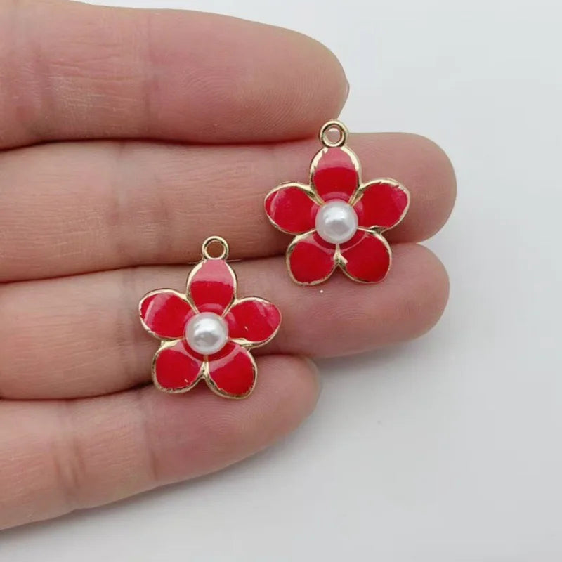 10pcs bracelet necklace pendant DIY accessory material popular pink small flower alloy single pendant
