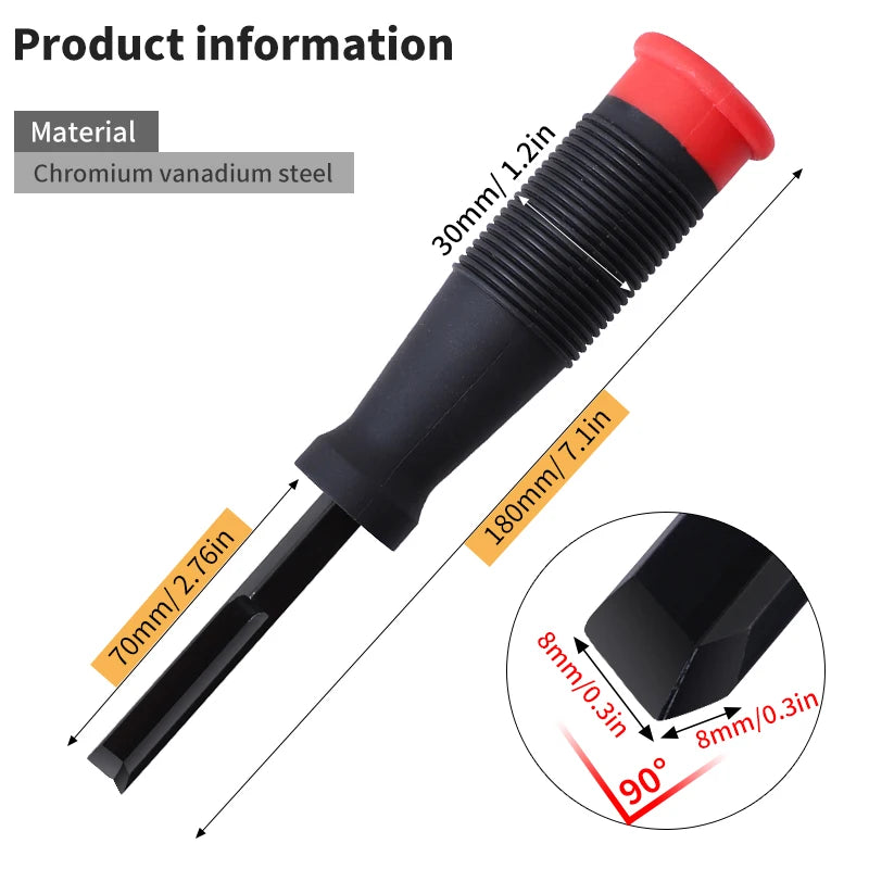 Corner Chisel CR-V 90° Right Angle Cutting Edge with Thick Metal Strike Cap and TPR Handle Hinge Mortise Door Installation Tool