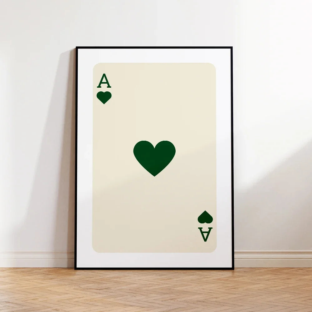 Trendy Retro Aesthetic Green Pink Black Ace Card Lucky You Funny Art Wall Art Canvas Painting Posters For Living Room Home De