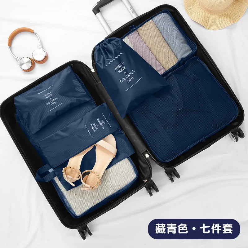 7Pcs Multi-color Travel Packing Cubes Set Luggage Organizer for Clothes Shoes Cosmetics - Space Saving for Home & Hotel Use