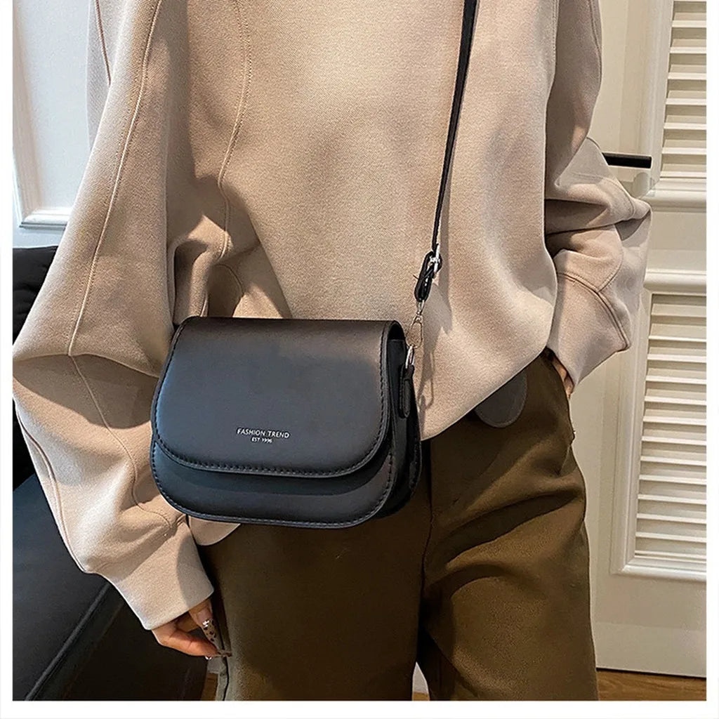2026 New Fashion Saddle Shoulder Bag Women PU Leather Crossbody Bag Simple Solid Color Flap Messenger Bag Fashion Handbags Pouch