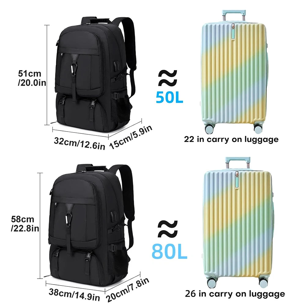 Large 50L/80L Travel Laptop Backpack - Airline Approved Carry-On Backpack with USB Charging Port,College Backpack for Men Women
