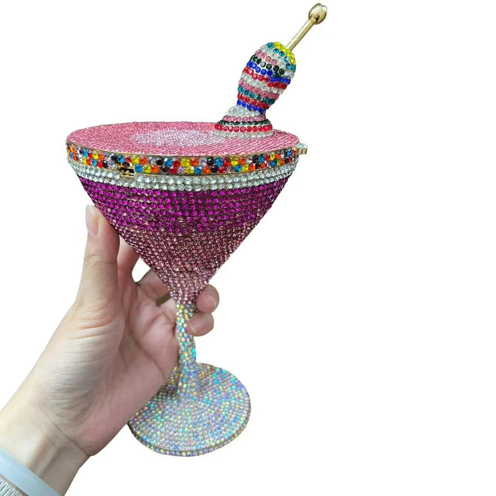 WHTUOHENG Martini Evening Bag Diamond Clutches Goblet Shape Crystal Party Rhinestone Wedding Clutch Cocktail Women Purse Handbag