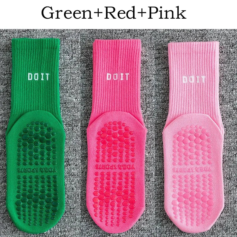 3Pairs Yoga Socks for Women Cotton Solid Mid Calf Pilates Socks Simple Sports Dance Fitness Training Cushion Socks