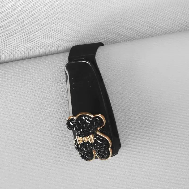 1pc Portable Car Glasses Cases Ticket Card Clamp Bear Flower Decoration Sun Visor Holder ABS Eyeglasses Sunglass Holder