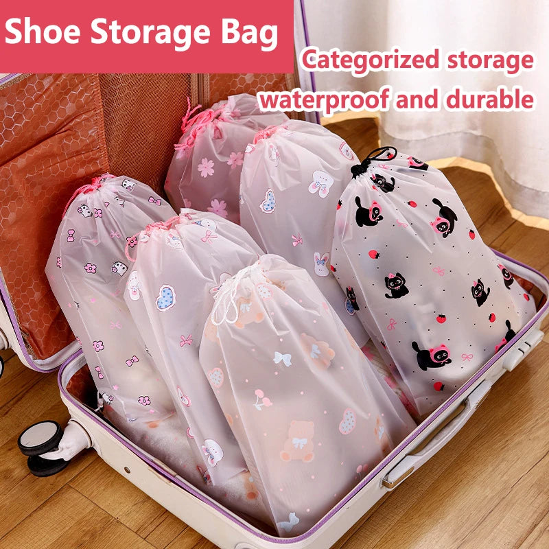 10Pcs Transparent Waterproof Travel Cosmetic Bag Towel Socks Plastic Drawstring Storage Bag Bathroom Transparent Beach Bag
