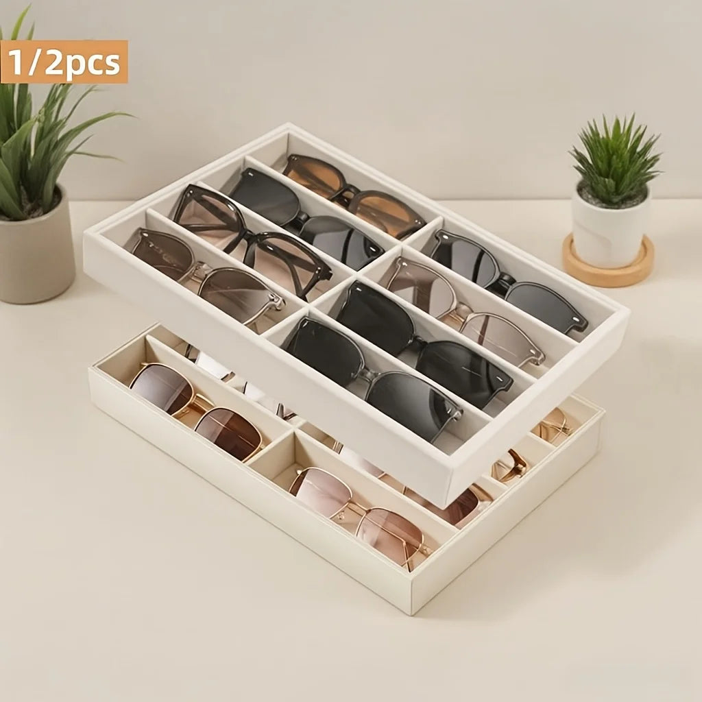 Versatile Gray Velvet Organizer Tray for Glasses, Jewelry & Watches - 8-Compartment, Stackable Display Storage Box, Jewelry Tray