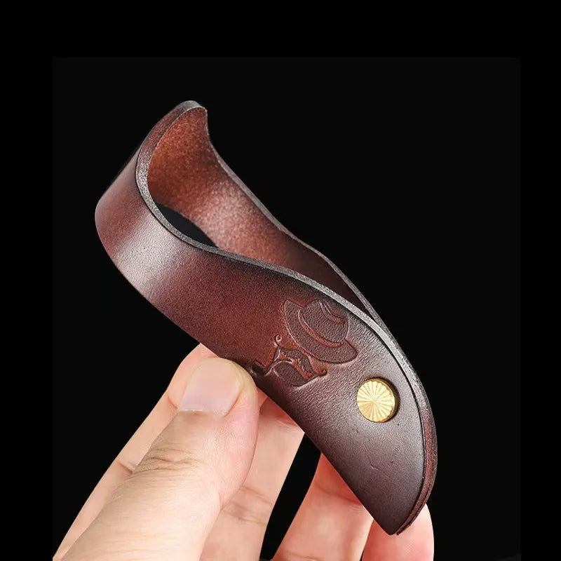 Genuine Leather Pipe Stand Holder - Retro Embossed Tobacco Pipe Rest with Brass Button for Smoking Pipe (Brown/Black)