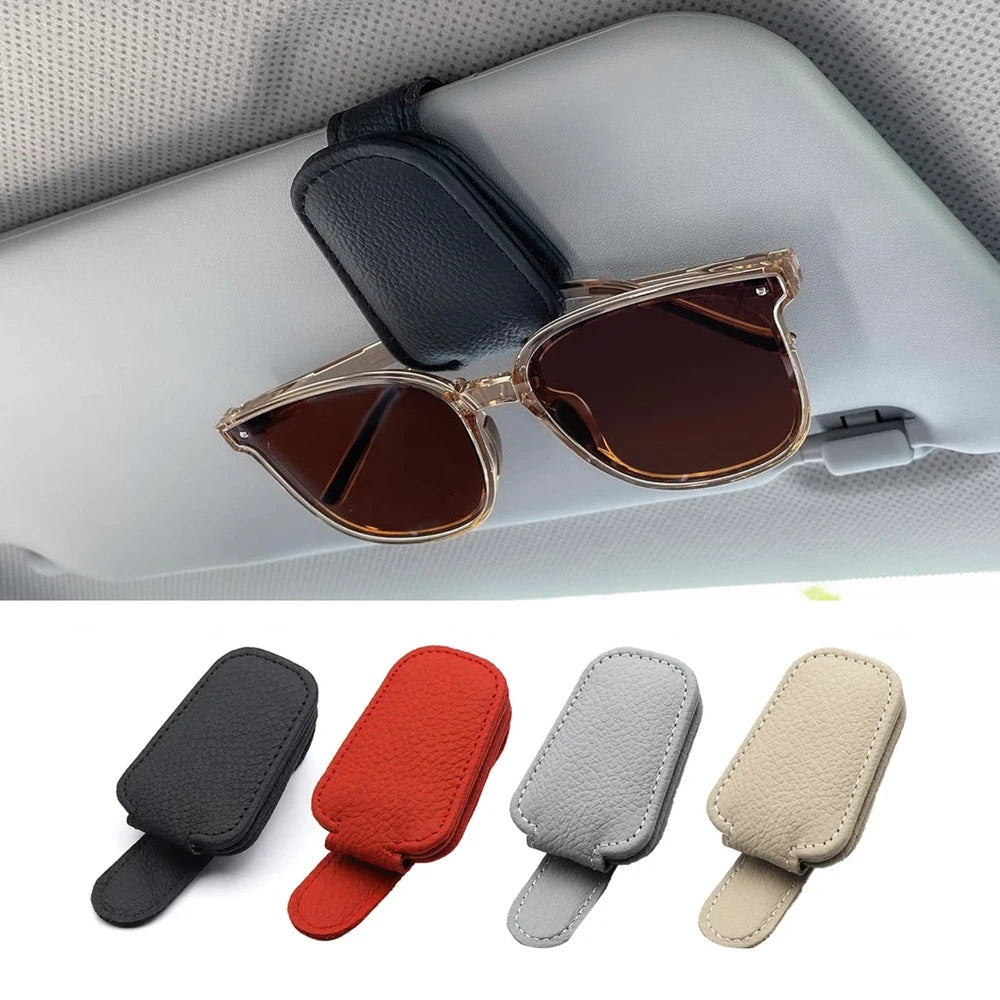 Sunglasses Holder Car Magnetic Leather Clip Card Ticket Holder Auto Sun Visor Glasses Box Decoration Accessories