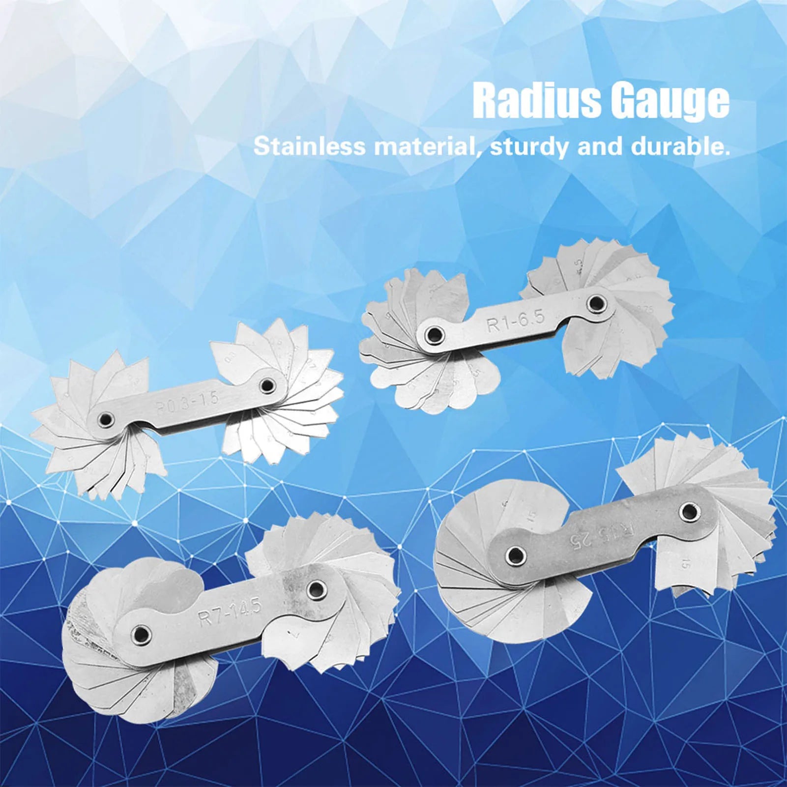 4PCS Stainless Steel Radius Gauge R0.3-1.5/ R1-6.5/ R7-14.5/ R15-25 Radius Measuring Tool Convex Gauge