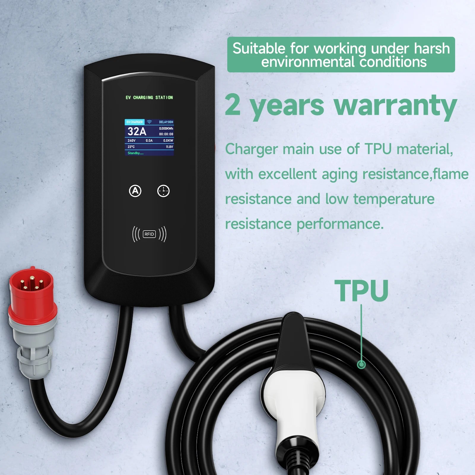 AFEEV 11KW EV Charging Station CEE Plug Type2 32A 3Phase Wall Mounted Charger WiFi Bluetooth APP Control Fast Charge Charger