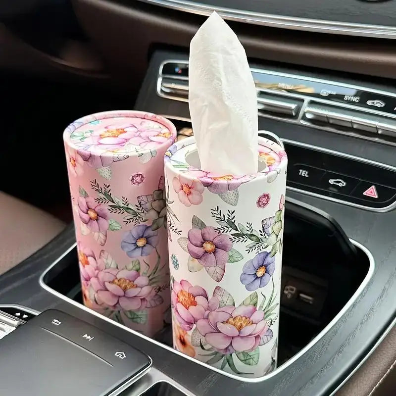 Elegant Floral Car Paper Towel Holder Stand, Multi-Functional Cup Holder & Travel Napkin Dispenser for Home & Auto Use