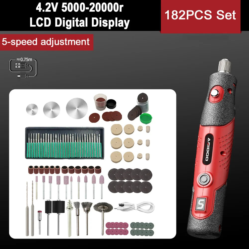 5000-20000r 4.2V Engraver Electric Drill Mini Grinder Engraving Pen Drilling Machine Cordless Rechargeable Micro Rotary Tool Kit