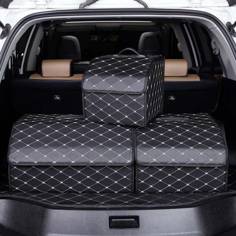 Car Trunk Organizer Box Large Capacity Auto Multiuse Tools Storage Bag Stowing Tidying Leather Folding For Emergency Storage Box