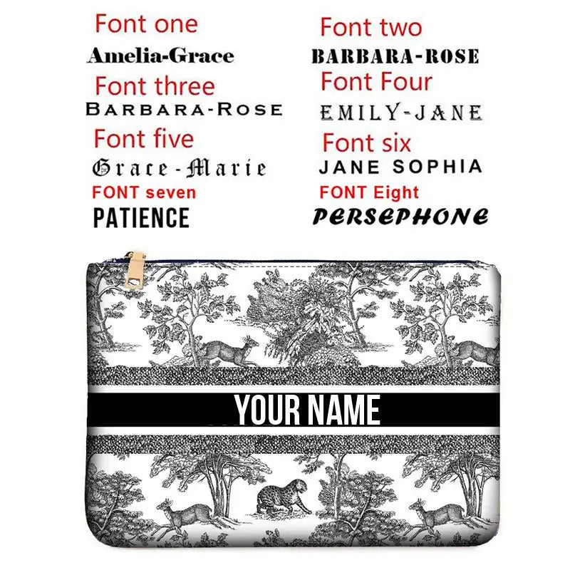 Graceful Customizable Name Women's Canvas Clutch Makeup Bag Purse Party Weekend Vacation Travel Cosmetic Bag Mobile Pouch Wallet