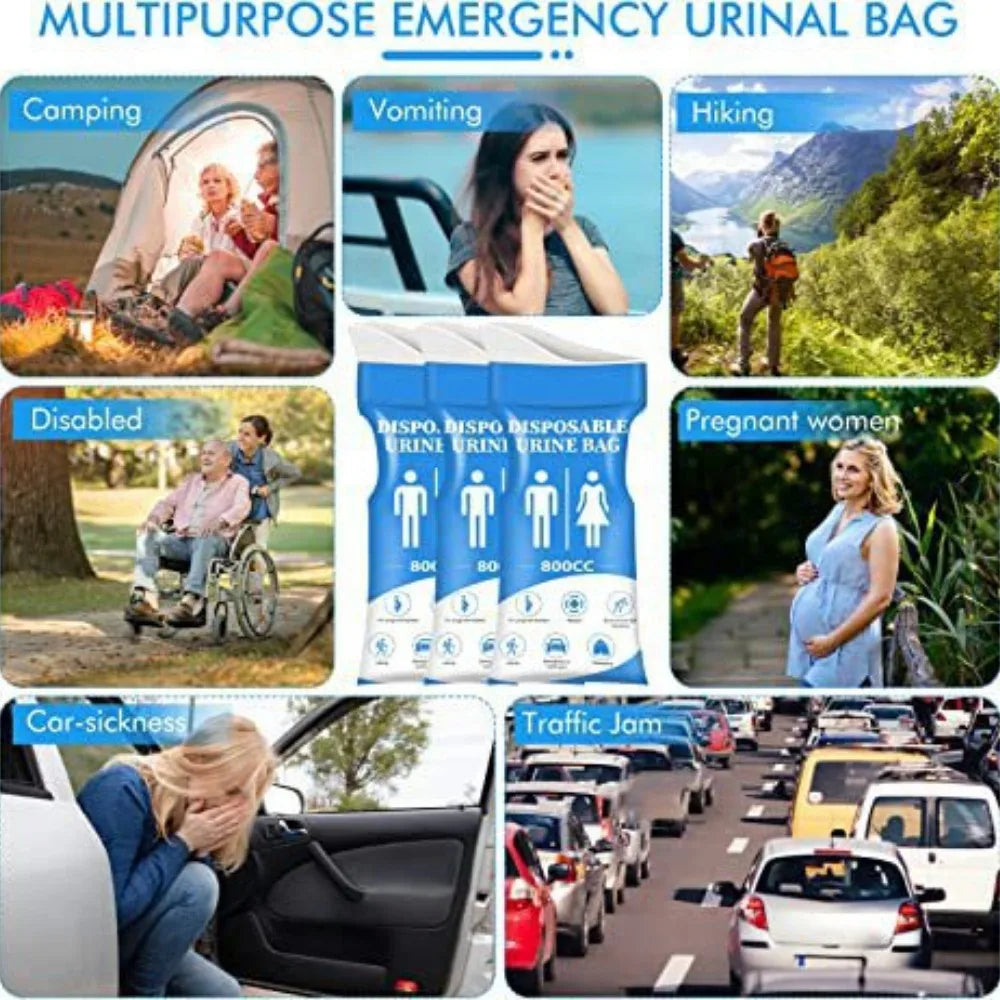 12PCS New Car Emergency Urine Bag, Disposable Portable Urine Bag for Men and Women, Long-Distance Travel Peephole Bag