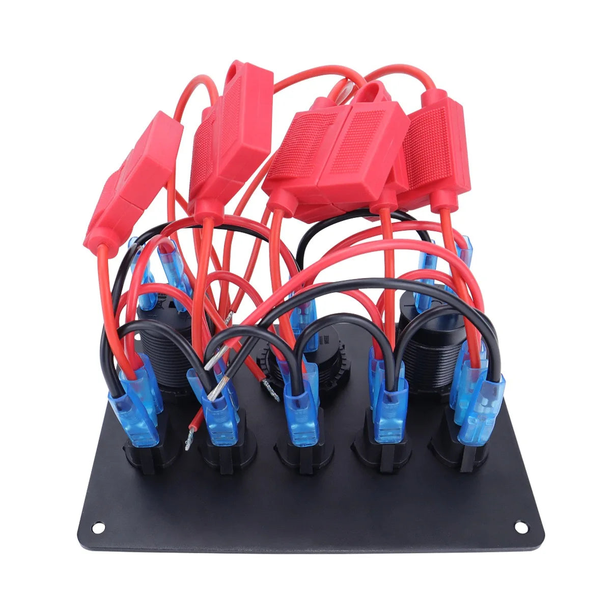 5-Gang Cat Eye Blue LED Switch Panel for Yacht & RV, Marine Boat Switch with USB & Cigarette Lighter