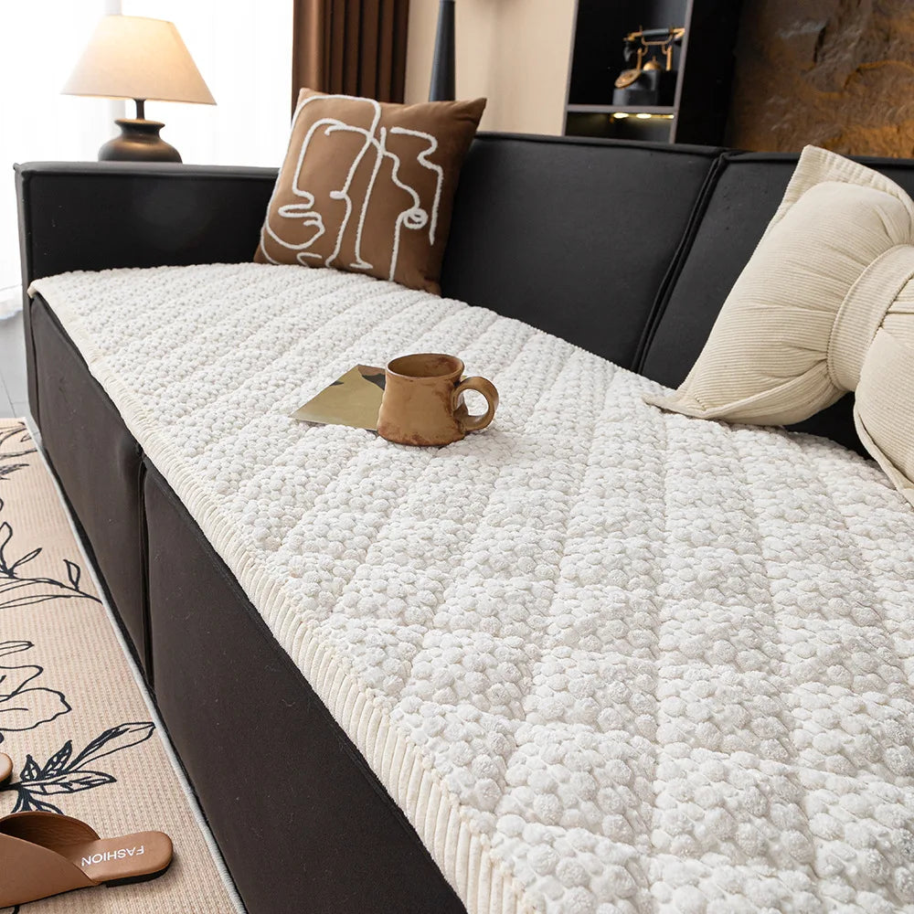 Thickened Corduroy Sofa Cover Non-Slip Quilted Anti-Slip Sofa Mat Couch Seat Cushion Furniture Protector Balcony Bay Window Pad