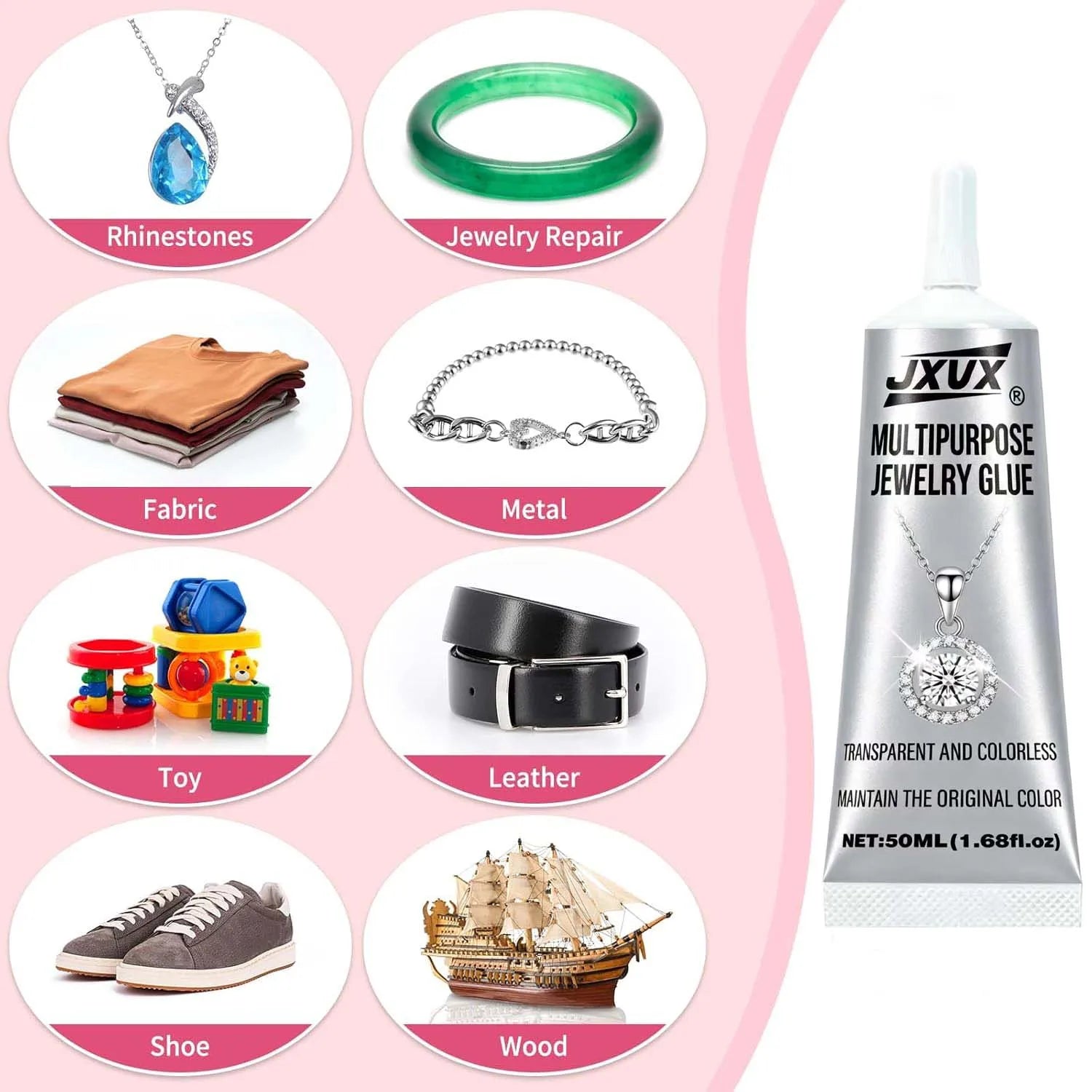 JXVX B7000 Jewelry Glue for Rhinestones,Flexible Super Glue Gel with Precision Tip Multi Function Clear Gem Glue Fabric Adhesive for Cloth Metal Stone Bead Jewelry Making Wood Glass 4pcs.