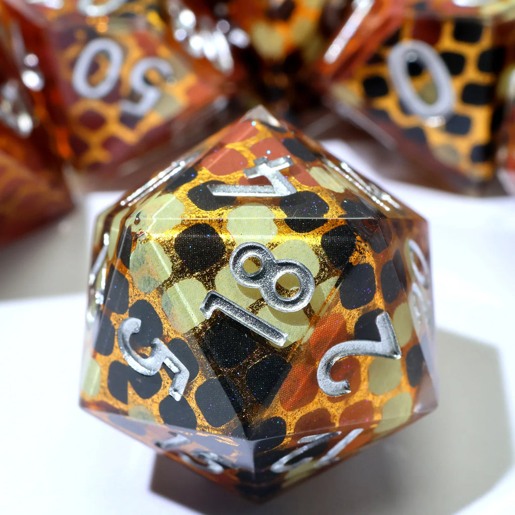 Enchanting DND Dice Set with Ocean Wave & Peach Blossom Designs-Perfect for Board Game,RPG & Tabletop Gaming Adventures-F2