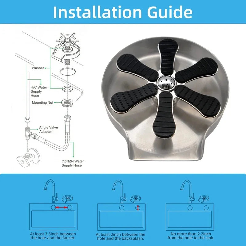 304 Stainless Steel Glass Rinser Kitchen Sink Cup Washer Bottle Cleaner for Home Bar Coffee Milk Tea Cup