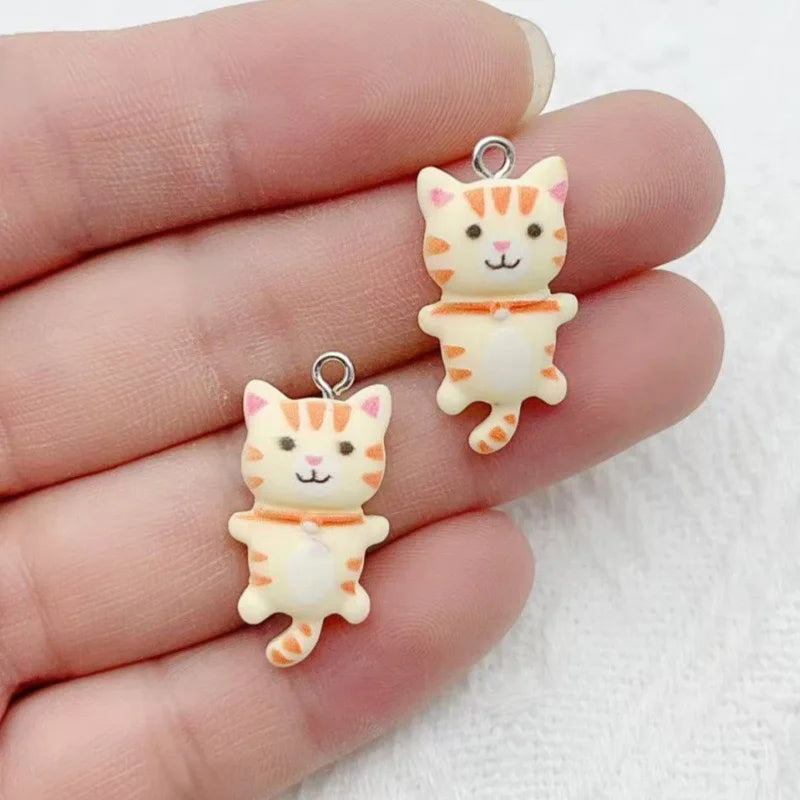 12pcs Cute Mini Cat Resin Pendant DIY Handmade Earrings Necklace Keychain Accessories
