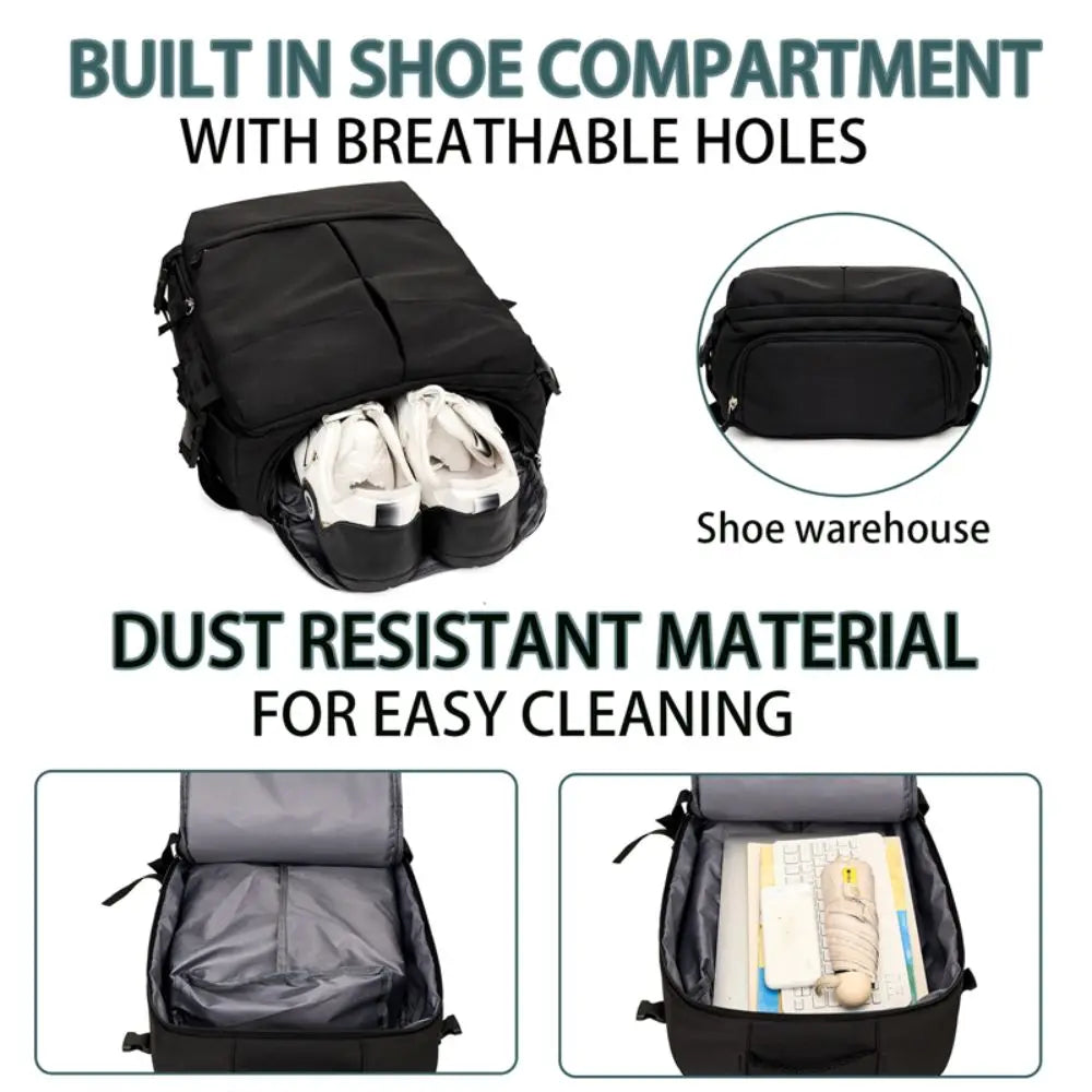 Large Capacity Travel Backpack Clamshell Opening Lightweight Daypack Side Compression Straps Separate Laptop Compartment
