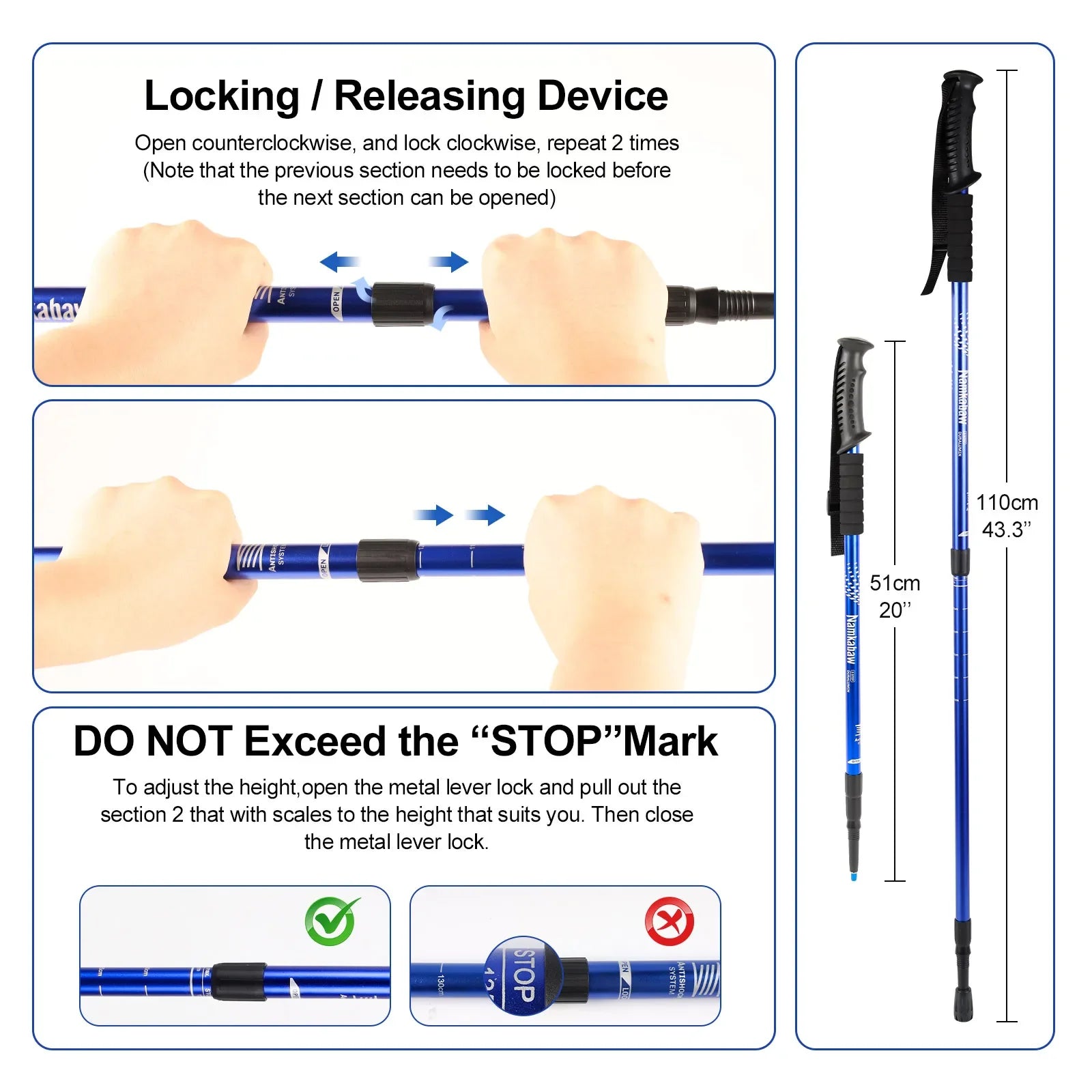 Aluminium Alloy Trekking Poles Ultralight Adjustable No Slip Nordic Walking Sticks Adult Hiking Canes Telescopic Alpenstocks