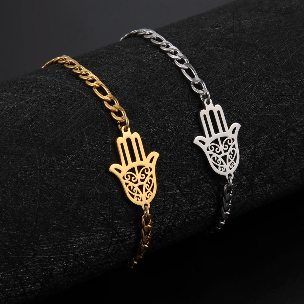 Skyrim Amulet Hamsa Hand of Fatima Bracelets on Hand Gold Color Women's Bracelet Stainless Steel Islamic Lucky Jewelry Gift 2026