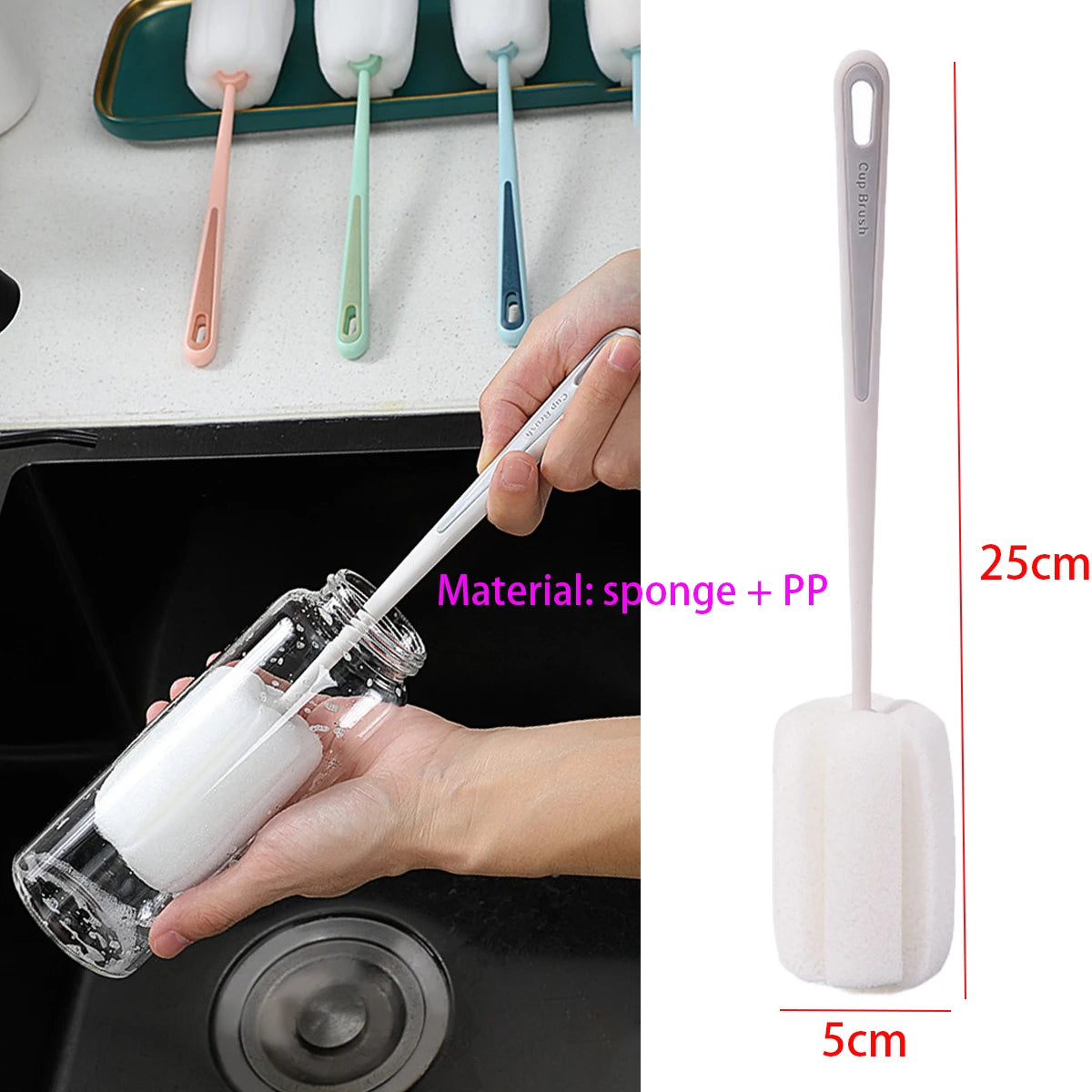 Long Handle Cup Brush,Kitchen Glass Bottle Cleaning Brush,Milk Bottle Tea Cup Scrubber,No-Electricity Required Cleaning Tool