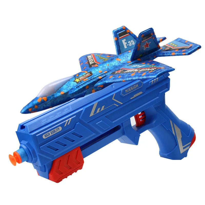 7.4" F-35 Launcher Foam Airplane Catapult Plane with Soft Bullet Gun for Kids Summer Outdoor Aircraft Flying Novelty & Gag Toys