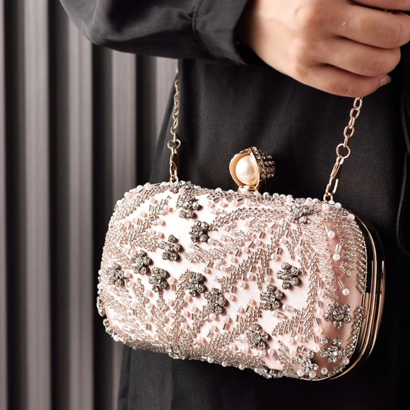 H3CB Stylish Beaded Wedding Purse Sparkling Embellishments Compact Lightweight Evening Bag Fashion Night Out Accessory Handbag