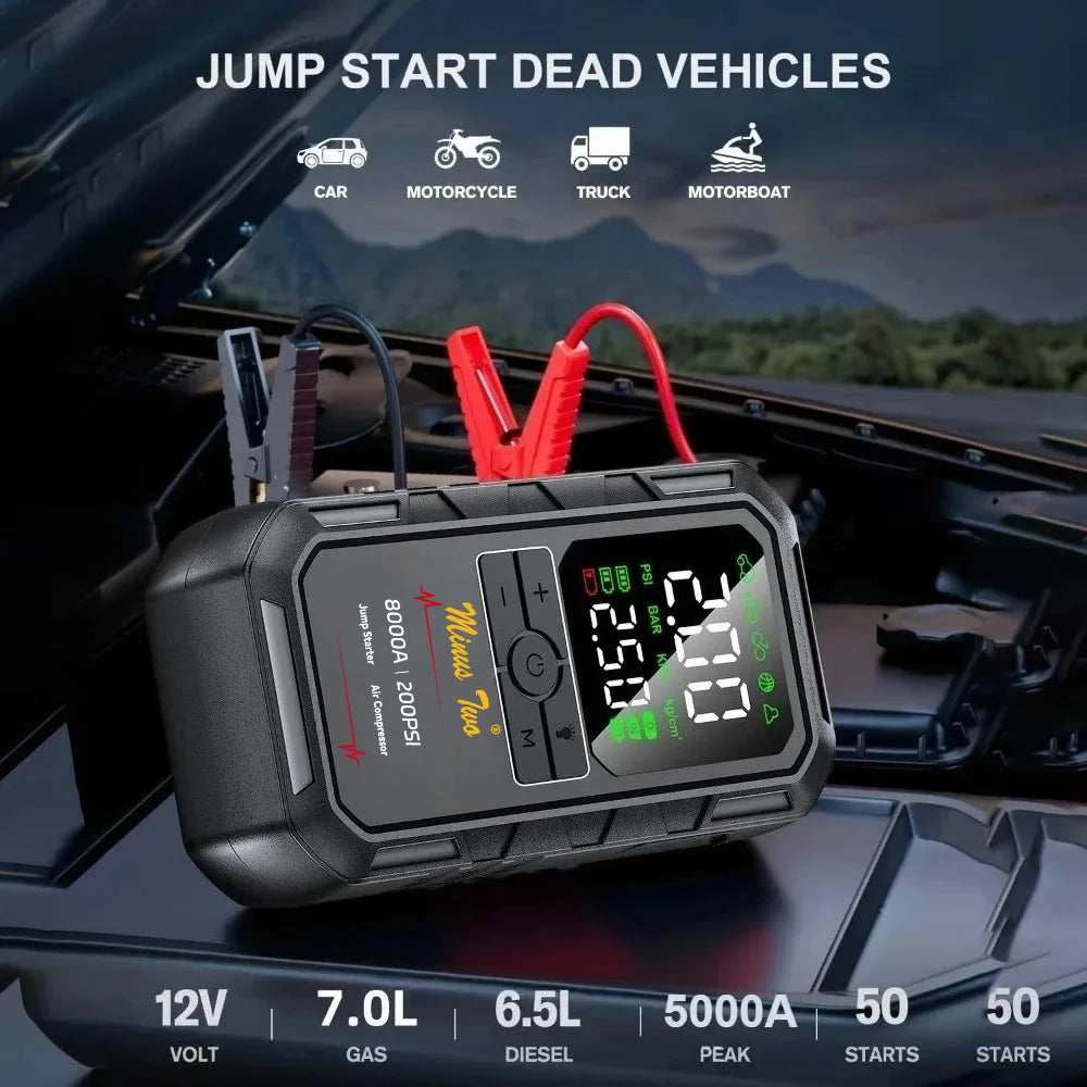 2026 Upgrade 4 In1  with Air Pump 8000 Starter Box 200PSI Digital Inflator Car Fast Connect Universal