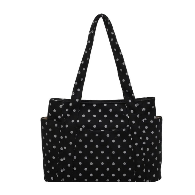 CEEKAY Small Dot Soft Canvas Hobo Bag Rectangular Open Top Multi Compartment Lightweight Ladies Casual Daily Hand Tote Purse