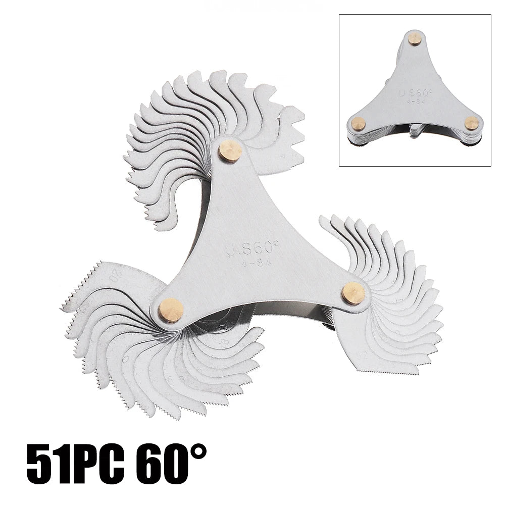 55-60 Degree Stainless Steel Screw Gauge Metric Inch US Thread Plug Gauge Gear Tooth Thread Pitch Folding Measuring Tool