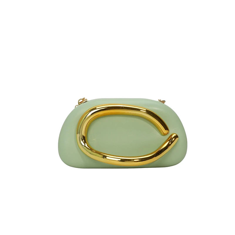 Women PU Leather Metal Handle Handbag & Removable Strap Crossbody Shoulder Bag Hand-held Shoulder Clutch Bag for Evening Dinner